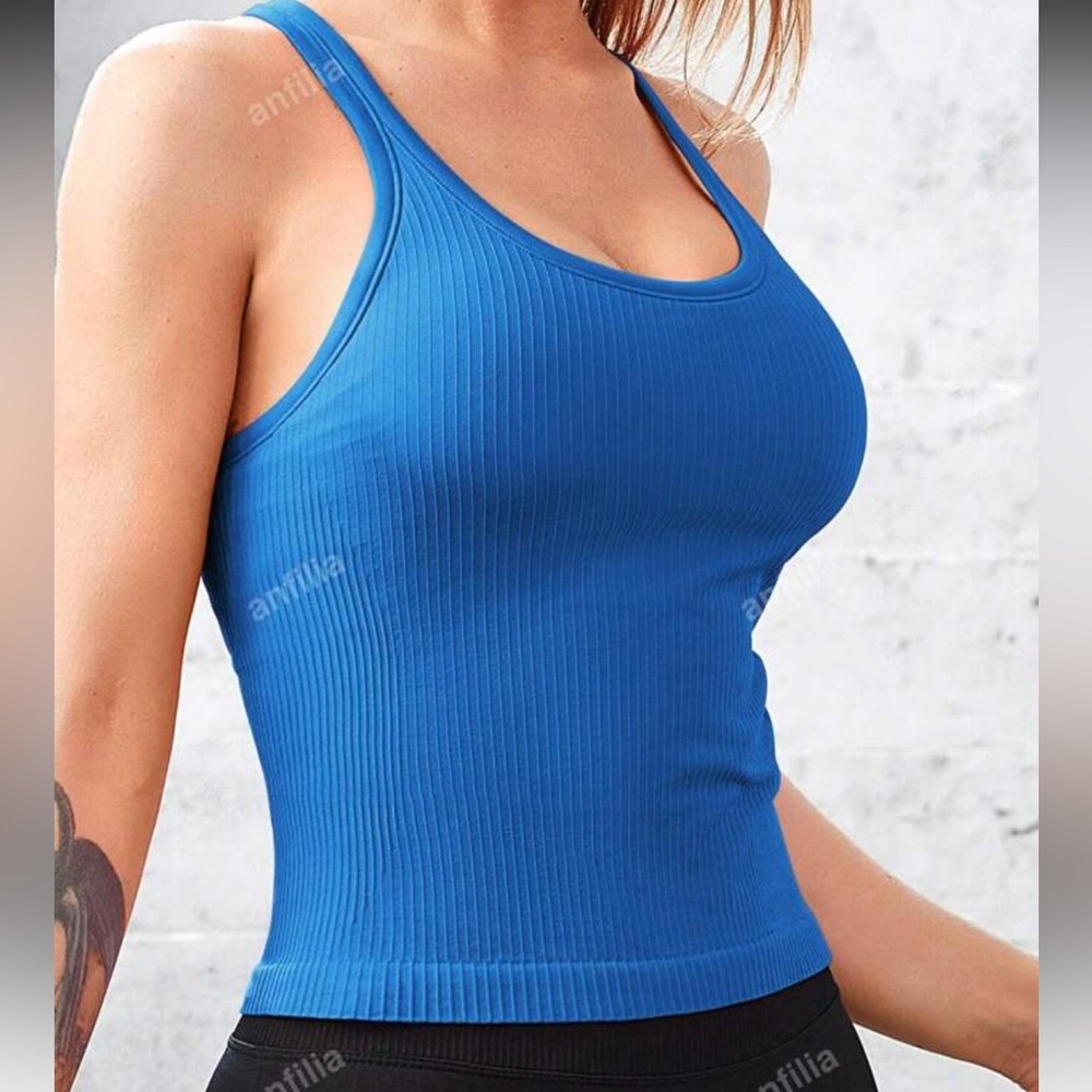 Blue Sports Tank Top with Built-In Sports Bra
